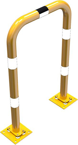 Schake-stootbeschermbeugel elastisch, kantelbare stalen buis Ø 76 mm geel/zwart, totale breedte: 750 mm, hoogte boven de grond: 1150 mm, 477_08NPBG