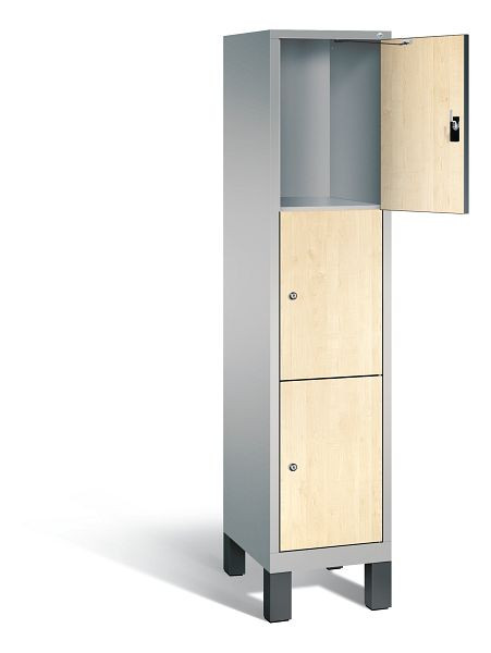 C+P lockerkast Evolo, H1850xB420xD500mm, kleur: wit aluminium / Donau esdoorn decor, 3 vakken, 48010-123 S10133