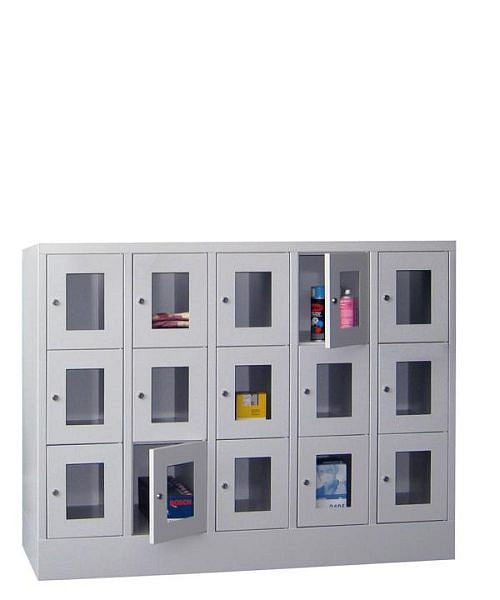 Pavoy Schließfachschrank mit Sockel 1187/500/1500, 5b x 3h, Zylinderschloss, Abteilbreite 300, Sichtfenster, 61213-533-091-910