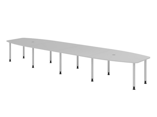 Hammerbacher vergadertafel KT52C, 520 x 130 cm, blad: grijs, 25 mm dik, tienpoots frame zilver, ronde buis 6 cm, werkhoogte 72-74 cm, VKT52C/5/S