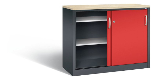 C+P dressoir met schuifdeuren Acurado, H1000xB1200xD500mm, kleur: zwartgrijs / vuurrood, beugelgreep, 2056-00 S10129