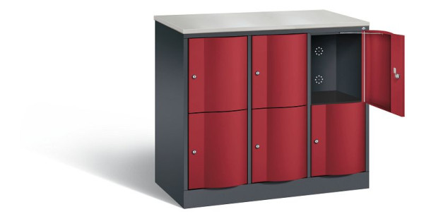 C+P lockerkast Resisto, H1077xW1148xD540mm, kleur: zwartgrijs/robijnrood, 8472-372 S10134