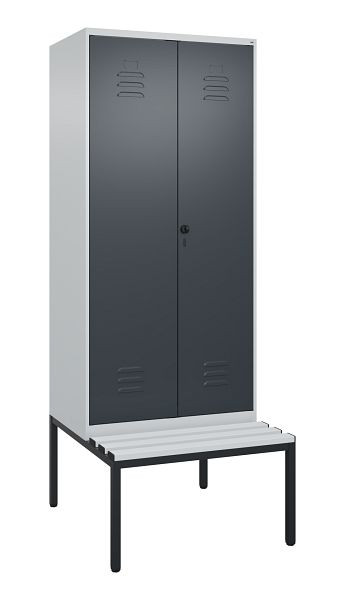 C+P luierkluis Classic PLUS, dubbele locker, 2 vakken, 2120x800x815mm, 7035/7016, draaigrendel, met bank eronder, 0800527-22P S10038