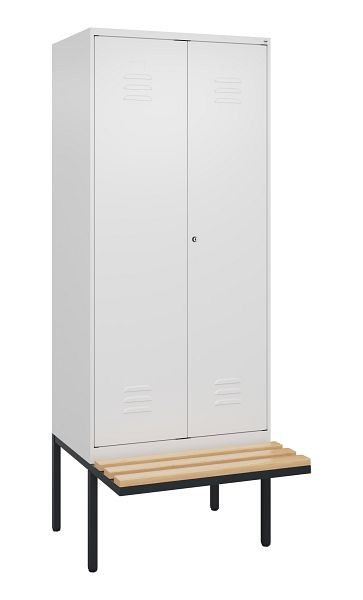 C+P Umkleidespind Classic PLUS, Doppel-Spind, 2 Abteile, 2120x800x815mm, 9016/9016, Zylinderschloss, Buche-Sitzleisten, 0800427-22P S10058