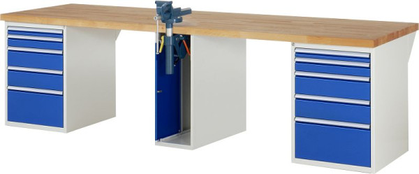 RAU werkbank serie 7000 - modulair ontwerp, 10 x laden, 1 x bankschroefkast, 3000x840x900 mm, 03-7511A0-309B4S.11