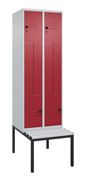 C+P Z-Spind Classic PLUS, met onderbank, 4 vakken, 2120x600x815mm, 7035/3003, draaigrendel, 0800537-204 S10031