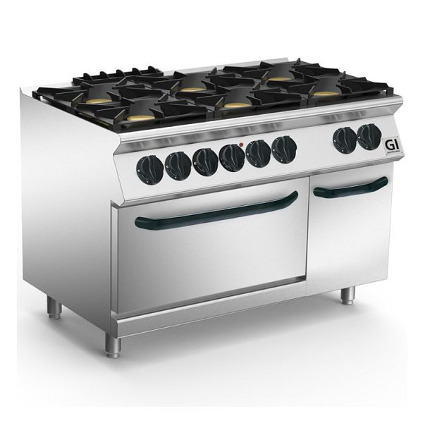 Gastro-Inox 700 &quot;High Performance&quot; 6 pits gasfornuis met Gastronorm 2/1 elektrische oven, 120cm, staand model, 170.008
