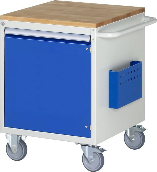 RAU montagewagen serie 7000, B580 x D650 x H795 mm, massief beukenhouten blad, dikte 25 mm, draaideur H540 mm, 05-L3.8AR-B.11