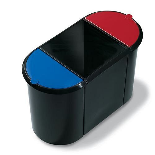 DENIOS prullenbak trio, met voet en hanggedeelte, inhoud 38 l, zwart / rood / blauw, 115-887