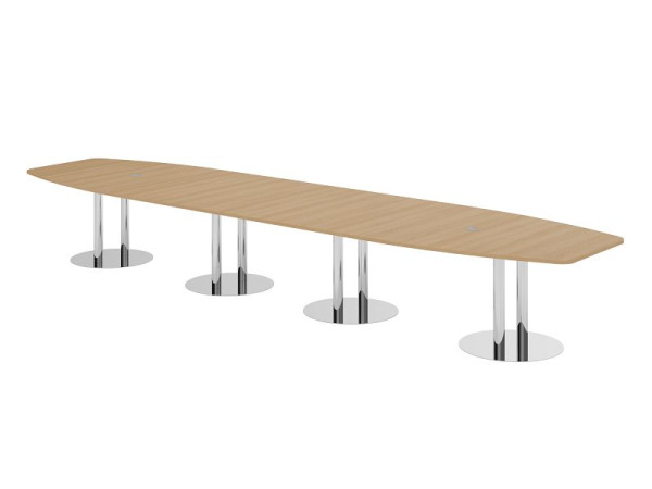Hammerbacher vergadertafel KT52S, 520 x 130 cm, blad: eikenhout, 25 mm dik, met vier verchroomde kolompoten, 7,6/70 cm, werkhoogte 74 cm, VKT52S/E/C