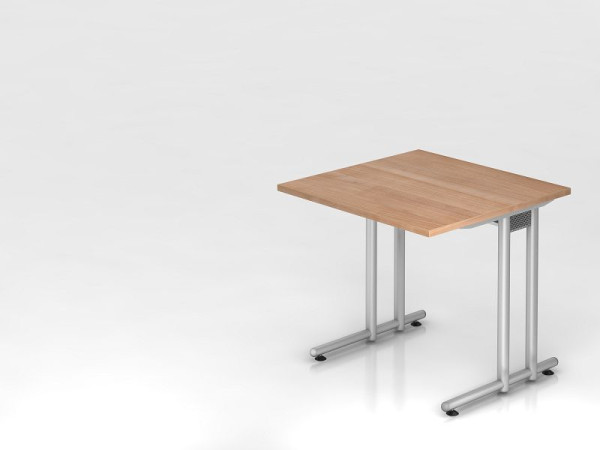 Hammerbacher bureau C-poot 80x80cm walnoot/zilver, werkhoogte 72 cm, VNS08/N/S
