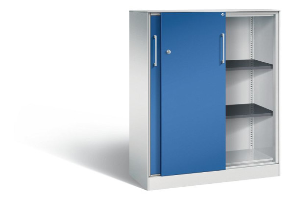 C+P schuifdeurkast Asisto, H1310xB1000xD435mm, kleur: lichtgrijs / gentiaanblauw, beugelgreep, 3 niveaus, 142032-000 S10143