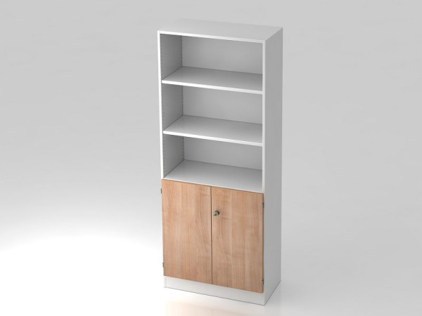 Hammerbacher kast 5OH, 2OH deuren, onderpaneel, gestreepte handgreep wit/walnoot, 80x42x200,4 cm (BxDxH), V6770/W/N/SG
