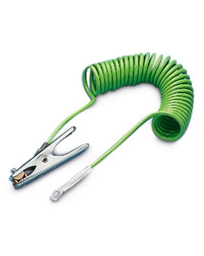 DENIOS spiraalaardingskabel met 1 aardingsklem en 1 oog, 3 m verlenglengte, 117-406