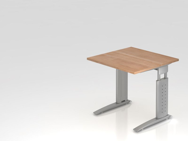 Hammerbacher bureau C-poot 80x80cm walnoot/zilver, werkhoogte 68-86 cm verstelbaar, VUS08/N/S