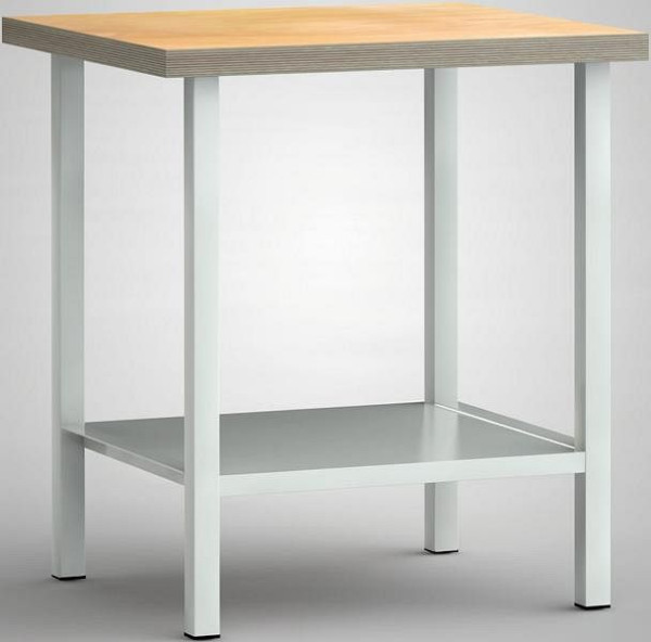 KLW standaard werkbank - 750 x 700 x 900 mm L x D x H, met beuken multiplex plaat 750 x 700 x 45 mm, met achterplaat, WS005N-0750M40-X7000