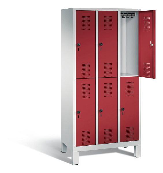 C+P locker dubbellaags Evolo, H1850xW900xD500mm, kleur: lichtgrijs/robijnrood, 48310-30 S10155