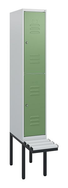 C+P dubbeldekskast Classic PLUS, 1950x300x815mm, 7035/6011, cilindersloten, met basisframe en zwevende zitting, 0803405-10 S10081
