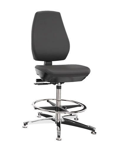 Dauphin laboratoriumwerkstoel kunstleer, aluminium onderstel, vloerglijders, voetring, 266941