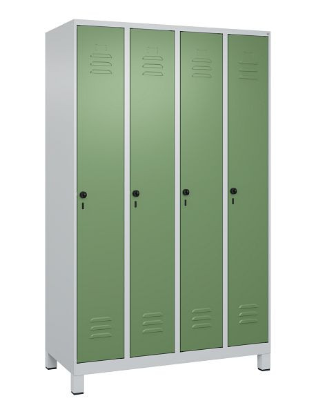 C+P Umkleidespind Classic PLUS, Füße, 4 Abteile, 1950x1200x500mm, 7035/6011, Drehriegel, 080010-40 S10006