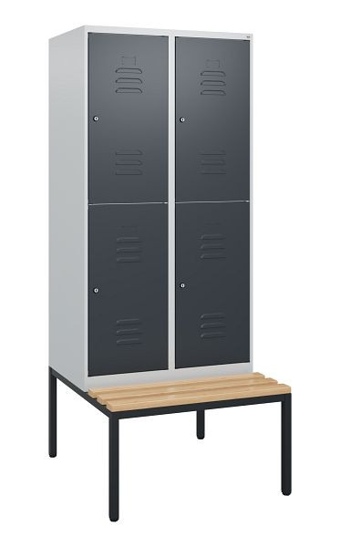 C+P dubbeldekskast Classic PLUS, 2 vakken, 1950x800x815mm, 7035/7016, cilindersloten, beukenhouten zitlat, bank, 0803505-22 S10033
