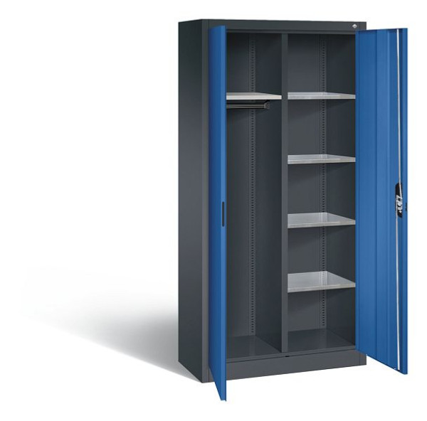 C+P archief-/garderobekast Acurado, H1950xW930xD400mm, kleur: zwartgrijs / gentiaanblauw, verzonken handgreep, 8920-312 S10181