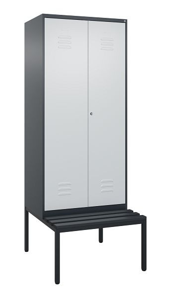 C+P Umkleidespind Classic PLUS, Doppel-Spind, 2 Abteile, 2120x800x815mm, 7016/7035, Zylinderschloss, mit untergebauter Sitzbank, 0800527-22P S10028