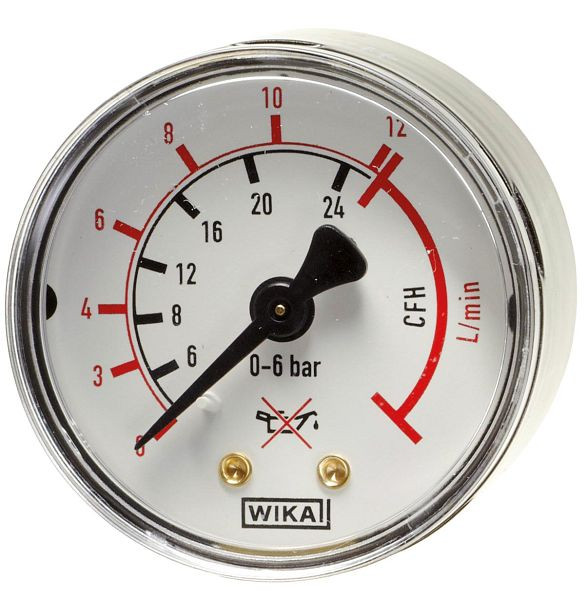 ELMAG werkmanometer (Argon-CO2), Ø 50mm, 0-12 L/min./0-24 CFH, AG 1/8' bodem voor drukregelaar MINI (EUROMIG, ETP), 54134
