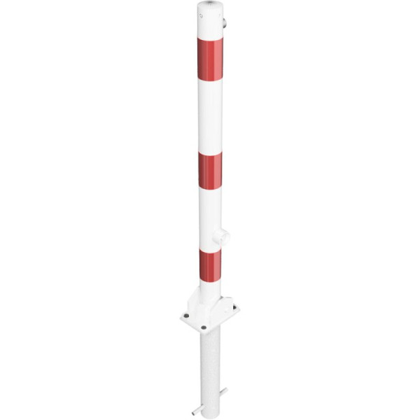 Stone HGS afzetpaal -Bollard-, opklapbaar, met driehoekslot, sluiting aan de onderkant, voor inzetting in beton, wit, met 3 rode lichtstrips, zonder oogjes, 460fuhb