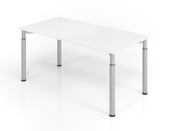 Hammerbacher bureau YS16, 160 x 80 cm, blad: wit, 25 mm dik, ABS dikke rand, rechthoekige vorm, zilver, VYS16/W/S