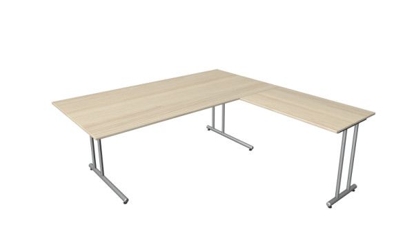 Kerkmann hoekige werkplek start-up, bestaande uit bureau B 2000 x D 1000 x H 750 mm en aanschuiftafel 1000 x 600 x 750 mm, esdoorn, 11436750