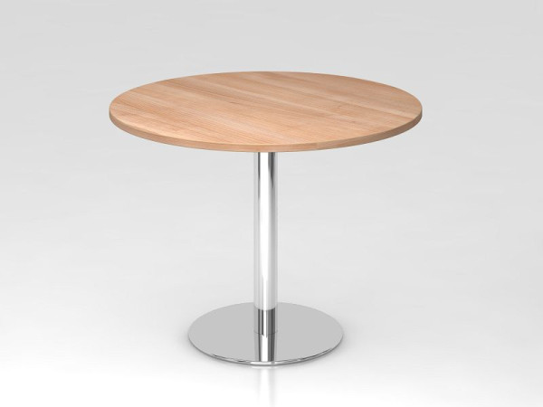 Hammerbacher vergadertafel 100cm rond walnoot/chroom, verchroomd frame, VSTF10/N/C