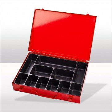 ADB gereedschapskofferset met 11 vakken, buitenafmetingen koffer LxBxH: 33,5x24x5 cm, kleur: rood, RAL 3020, 88619