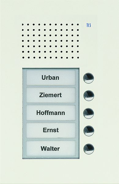 TCS audio voordeurstation serie PUK 5 belknoppen (rechts uitgelijnd), 1-koloms, UP wit, PUK05/1-WS