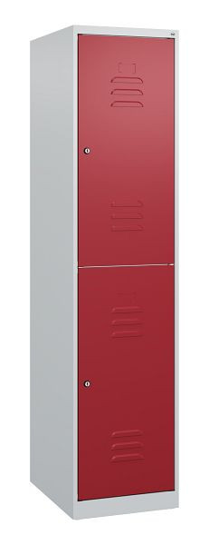 C+P Doppelstöckiger Spind Classic PLUS, 1700x400x500mm, 7035/3003, Zylinderschlösser, 0803007-12 S10014