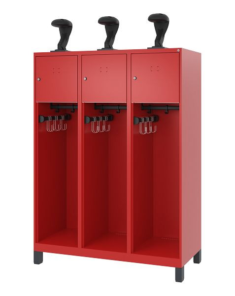 Brandweerkast C+P Evolo, model YOUNGSTER, 3 compartimenten, H1630B1200T500 mm, Vlamrood, Voeten, 0490015-32 S10008