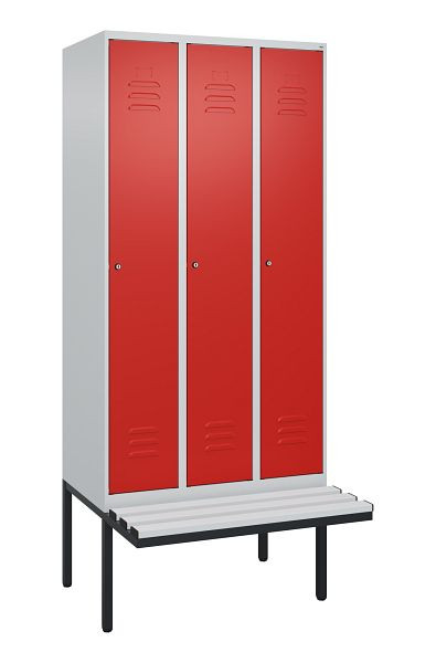 C+P Umkleidespind Classic PLUS, 3 Abteile, 2120x900x815mm, 7035/3020, Zylinderschlösser, 3 Doppel-Haken, 0800407-30 S10017