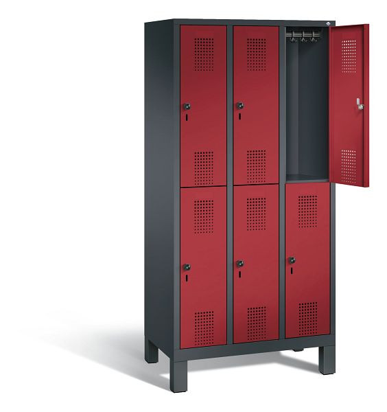 C+P locker dubbellaags Evolo, H1850xW900xD500mm, kleur: zwartgrijs/robijnrood, 48310-30 S10205