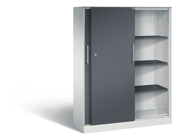 C+P schuifdeurkast Asisto, H1635xB1200xD435mm, kleur: lichtgrijs/zwartgrijs, beugelgreep, 4 niveaus, 142011-000 S10056