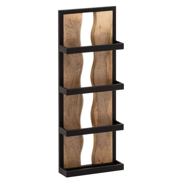 Wohnling wandplank 30x80x10 cm mango massief hout / metaal hangplank industrieel, design zwevende plank rechthoekig, met 4 planken en golfpatroon, WL6.773