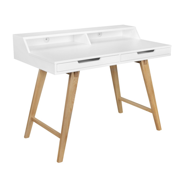 Wohnling bureau 110 x 85 x 60 cm MDF hout Scandinavische witte matte werktafel, design laptoptafel met kabeldoorvoer, WL5.186