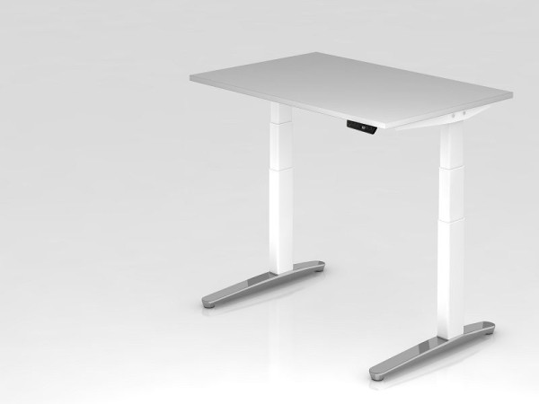 Hammerbacher elektrisch zit-sta bureau 120x80cm grijs/wit, gepolijst, rechthoekige vorm, VXBHM12/5/WC