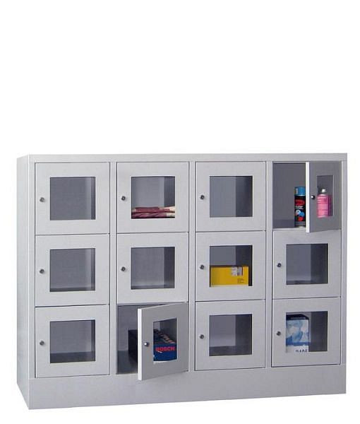 Pavoy Schließfachschrank mit Sockel 1187/500/1600, 4b x 3h, Zylinderschloss, Abteilbreite 400, Sichtfenster, 61213-434-091-910