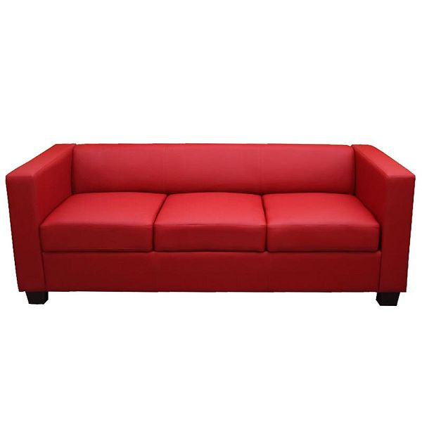 Mendler 3-zits bank bank loungebank Lille, kunstleer, rood, 14212+14250+14251