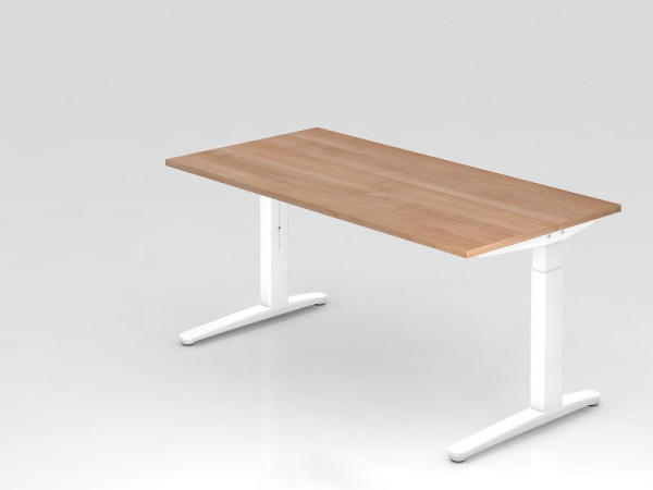 Hammerbacher bureau C-poot 160x80cm walnoot/wit, rechthoekige vorm, VXB16/N/WW
