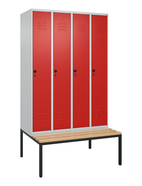 C+P luierkastje Classic PLUS met middenwand, bank, 4 vakken, 2120x1200x815mm, 7035/3020, draaibare sluiting, beuken zitlat, 0800507-40F S10002