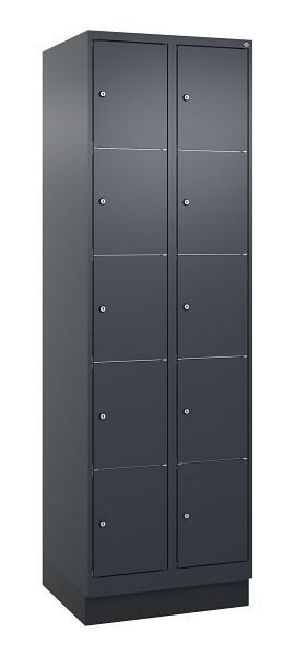 C+P lockerkast Classic PLUS, onderstel, 2 vakken met elk 5 vakken, 1950x600x500mm, 7016/7016, 080020-205 S10015