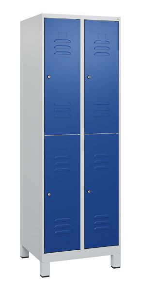 C+P Doppelstöckiger Spind Classic PLUS, Füße, 2 Abteile, 1800x600x500mm, 7035/5010, Zylinderschlösser, 0803107-20 S10018