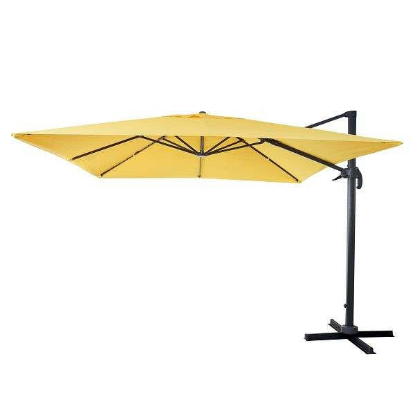 Mendler gastronomie verkeerslichtparaplu HWC-A96, paraplu 3x3m (Ø4,24m) polyester aluminium/staal 23kg, geel zonder standaard, draaibaar, 153408+153437+122472