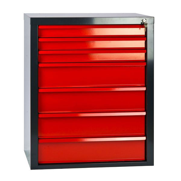 ADB ladekast "MAMMUT" 7 laden, corpuskleur: grijs, RAL 7016, ladekleur: rood, RAL 3020, afmetingen BxDxH: 70x43,5x90 cm, 24800
